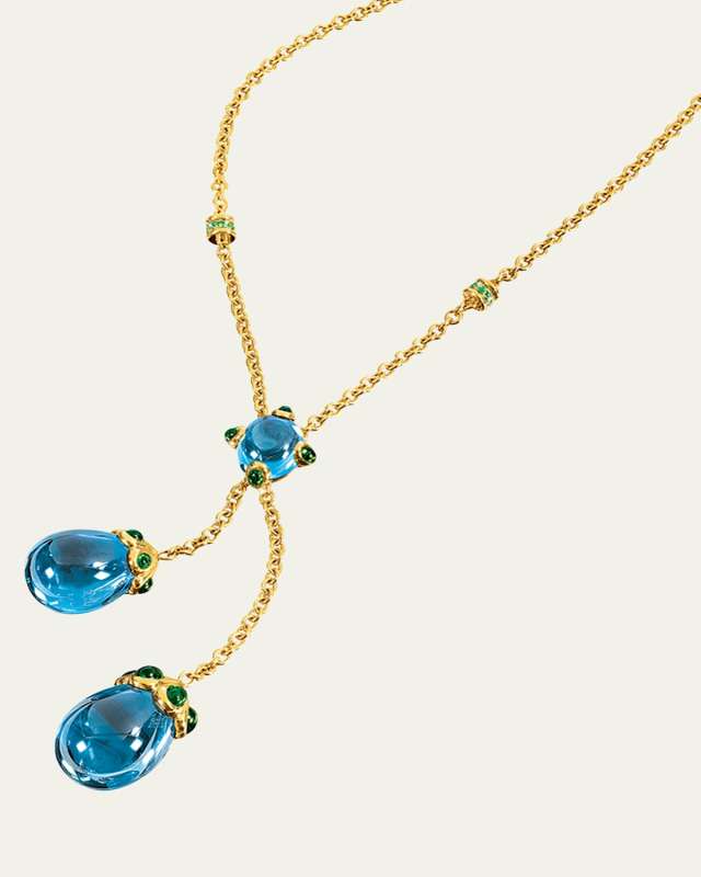 Candy 18K Yellow Gold Topaz, Tourmaline, and Tsavorite Lariat Necklace